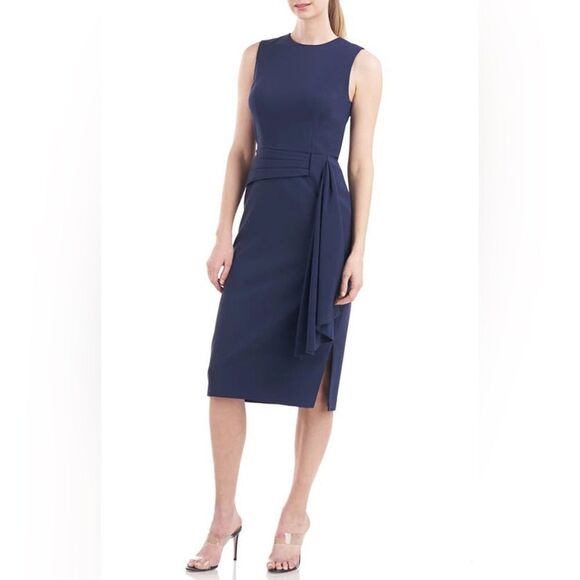 Kay Unger Raven Draped Sheath Midi Dress - Picture 13 of 16